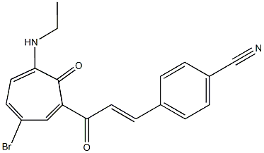 4-{3-[3-bromo-6-(ethylamino)-7-oxo-1,3,5-cycloheptatrien-1-yl]-3-oxo-1-propenyl}benzonitrile Struktur