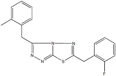 6-(2-fluorobenzyl)-3-(2-methylbenzyl)[1,2,4]triazolo[3,4-b][1,3,4]thiadiazole Struktur