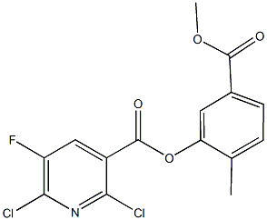 5-(methoxycarbonyl)-2-methylphenyl 2,6-dichloro-5-fluoronicotinate 化学構造式