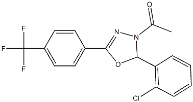 3-acetyl-2-(2-chlorophenyl)-5-[4-(trifluoromethyl)phenyl]-2,3-dihydro-1,3,4-oxadiazole 化学構造式