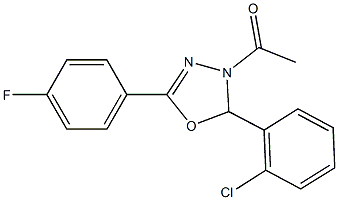 3-acetyl-2-(2-chlorophenyl)-5-(4-fluorophenyl)-2,3-dihydro-1,3,4-oxadiazole Struktur