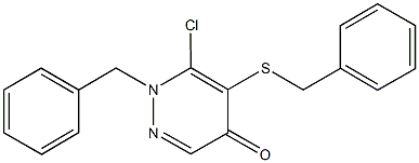 1-benzyl-5-(benzylsulfanyl)-6-chloro-4(1H)-pyridazinone Struktur