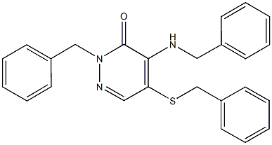 2-benzyl-4-(benzylamino)-5-(benzylsulfanyl)-3(2H)-pyridazinone Struktur
