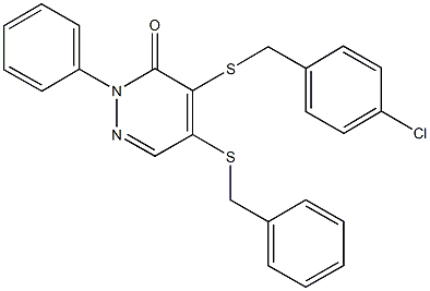 5-(benzylsulfanyl)-4-[(4-chlorobenzyl)sulfanyl]-2-phenyl-3(2H)-pyridazinone 结构式