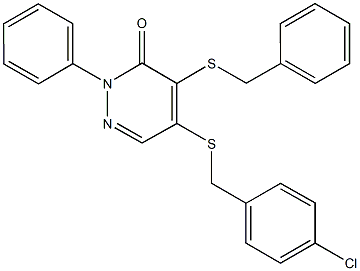 4-(benzylsulfanyl)-5-[(4-chlorobenzyl)sulfanyl]-2-phenyl-3(2H)-pyridazinone Struktur