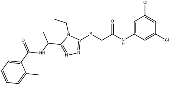 N-[1-(5-{[2-(3,5-dichloroanilino)-2-oxoethyl]thio}-4-ethyl-4H-1,2,4-triazol-3-yl)ethyl]-2-methylbenzamide 化学構造式