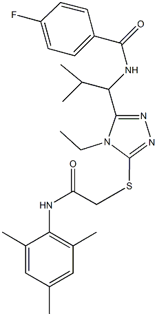 N-[1-(4-ethyl-5-{[2-(mesitylamino)-2-oxoethyl]sulfanyl}-4H-1,2,4-triazol-3-yl)-2-methylpropyl]-4-fluorobenzamide 结构式