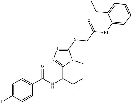 N-[1-(5-{[2-(2-ethylanilino)-2-oxoethyl]sulfanyl}-4-methyl-4H-1,2,4-triazol-3-yl)-2-methylpropyl]-4-fluorobenzamide Structure