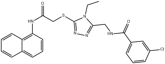 724437-10-9 3-chloro-N-[(4-ethyl-5-{[2-(1-naphthylamino)-2-oxoethyl]thio}-4H-1,2,4-triazol-3-yl)methyl]benzamide