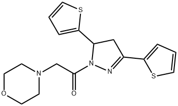 4-{2-[3,5-di(2-thienyl)-4,5-dihydro-1H-pyrazol-1-yl]-2-oxoethyl}morpholine 化学構造式