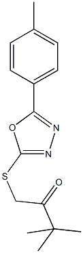 3,3-dimethyl-1-{[5-(4-methylphenyl)-1,3,4-oxadiazol-2-yl]thio}-2-butanone Struktur