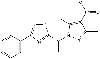 5-(1-{4-nitro-3,5-dimethyl-1H-pyrazol-1-yl}ethyl)-3-phenyl-1,2,4-oxadiazole Struktur