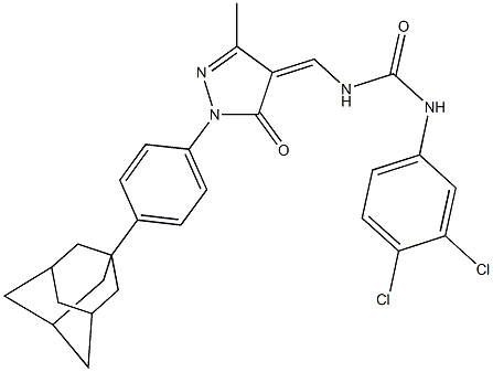 N-({1-[4-(1-adamantyl)phenyl]-3-methyl-5-oxo-1,5-dihydro-4H-pyrazol-4-ylidene}methyl)-N'-(3,4-dichlorophenyl)urea,724446-65-5,结构式