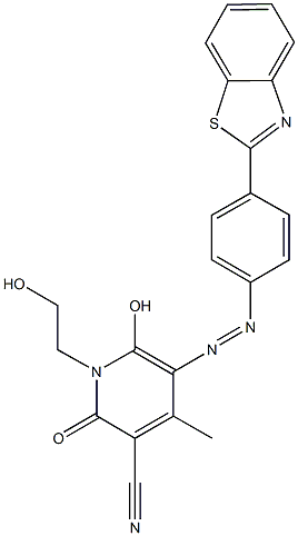 5-{[4-(1,3-benzothiazol-2-yl)phenyl]diazenyl}-6-hydroxy-1-(2-hydroxyethyl)-4-methyl-2-oxo-1,2-dihydro-3-pyridinecarbonitrile 结构式