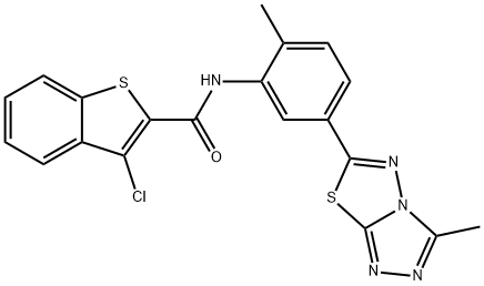 3-chloro-N-[2-methyl-5-(3-methyl[1,2,4]triazolo[3,4-b][1,3,4]thiadiazol-6-yl)phenyl]-1-benzothiophene-2-carboxamide,724449-25-6,结构式