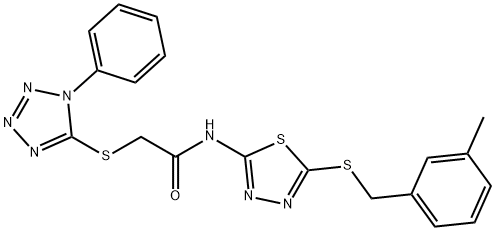 N-{5-[(3-methylbenzyl)sulfanyl]-1,3,4-thiadiazol-2-yl}-2-[(1-phenyl-1H-tetraazol-5-yl)sulfanyl]acetamide Structure