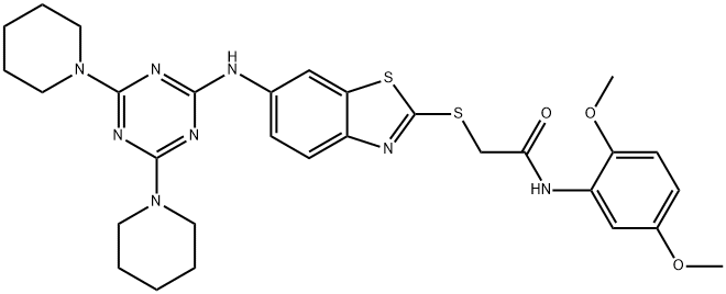 N-(2,5-dimethoxyphenyl)-2-[(6-{[4,6-di(1-piperidinyl)-1,3,5-triazin-2-yl]amino}-1,3-benzothiazol-2-yl)sulfanyl]acetamide|