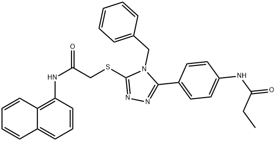N-[4-(4-benzyl-5-{[2-(1-naphthylamino)-2-oxoethyl]sulfanyl}-4H-1,2,4-triazol-3-yl)phenyl]propanamide Struktur