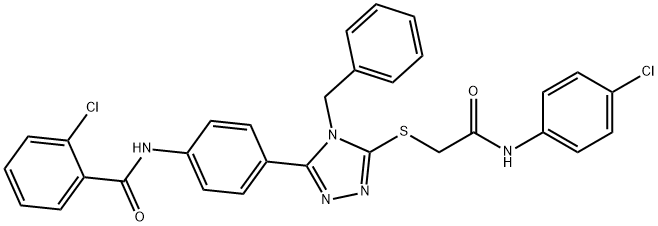N-[4-(4-benzyl-5-{[2-(4-chloroanilino)-2-oxoethyl]sulfanyl}-4H-1,2,4-triazol-3-yl)phenyl]-2-chlorobenzamide Struktur