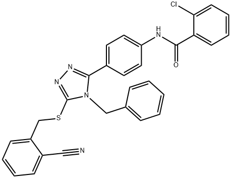N-(4-{4-benzyl-5-[(2-cyanobenzyl)sulfanyl]-4H-1,2,4-triazol-3-yl}phenyl)-2-chlorobenzamide,724451-04-1,结构式