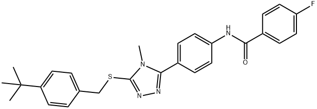 N-(4-{5-[(4-tert-butylbenzyl)sulfanyl]-4-methyl-4H-1,2,4-triazol-3-yl}phenyl)-4-fluorobenzamide 化学構造式