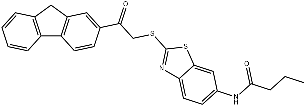 N-(2-{[2-(9H-fluoren-2-yl)-2-oxoethyl]sulfanyl}-1,3-benzothiazol-6-yl)butanamide Struktur