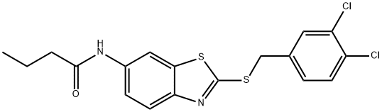 N-{2-[(3,4-dichlorobenzyl)sulfanyl]-1,3-benzothiazol-6-yl}butanamide Structure