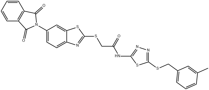 2-{[6-(1,3-dioxo-1,3-dihydro-2H-isoindol-2-yl)-1,3-benzothiazol-2-yl]sulfanyl}-N-{5-[(3-methylbenzyl)sulfanyl]-1,3,4-thiadiazol-2-yl}acetamide,724451-35-8,结构式