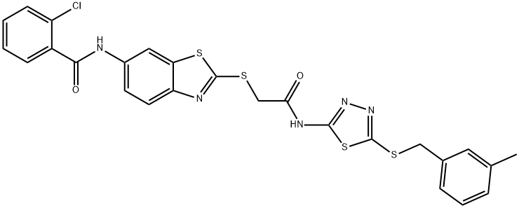 2-chloro-N-(2-{[2-({5-[(3-methylbenzyl)sulfanyl]-1,3,4-thiadiazol-2-yl}amino)-2-oxoethyl]sulfanyl}-1,3-benzothiazol-6-yl)benzamide|