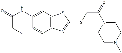 N-(2-{[2-(4-methyl-1-piperazinyl)-2-oxoethyl]sulfanyl}-1,3-benzothiazol-6-yl)propanamide Structure