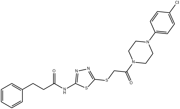 N-[5-({2-[4-(4-chlorophenyl)-1-piperazinyl]-2-oxoethyl}sulfanyl)-1,3,4-thiadiazol-2-yl]-3-phenylpropanamide 化学構造式