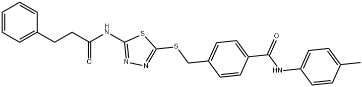 N-(4-methylphenyl)-4-[({5-[(3-phenylpropanoyl)amino]-1,3,4-thiadiazol-2-yl}sulfanyl)methyl]benzamide 化学構造式