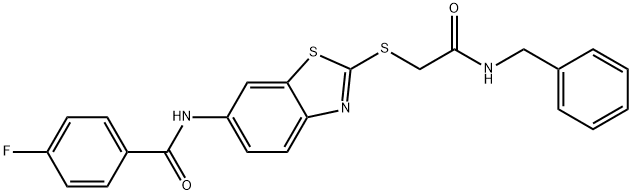 N-(2-{[2-(benzylamino)-2-oxoethyl]sulfanyl}-1,3-benzothiazol-6-yl)-4-fluorobenzamide 化学構造式