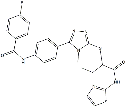 4-fluoro-N-{4-[4-methyl-5-({1-[(1,3-thiazol-2-ylamino)carbonyl]propyl}sulfanyl)-4H-1,2,4-triazol-3-yl]phenyl}benzamide Structure