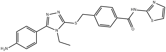 4-({[5-(4-aminophenyl)-4-ethyl-4H-1,2,4-triazol-3-yl]sulfanyl}methyl)-N-(1,3-thiazol-2-yl)benzamide 结构式