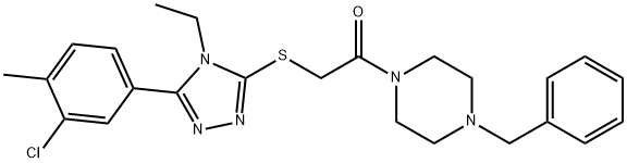 2-(4-benzyl-1-piperazinyl)-2-oxoethyl 5-(3-chloro-4-methylphenyl)-4-ethyl-4H-1,2,4-triazol-3-yl sulfide 化学構造式