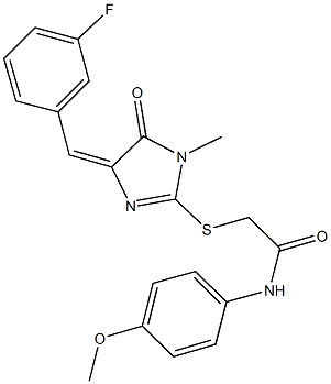 2-{[4-(3-fluorobenzylidene)-1-methyl-5-oxo-4,5-dihydro-1H-imidazol-2-yl]sulfanyl}-N-(4-methoxyphenyl)acetamide Struktur