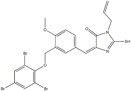 3-allyl-5-{4-methoxy-3-[(2,4,6-tribromophenoxy)methyl]benzylidene}-2-sulfanyl-3,5-dihydro-4H-imidazol-4-one Struktur