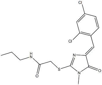 2-{[4-(2,4-dichlorobenzylidene)-1-methyl-5-oxo-4,5-dihydro-1H-imidazol-2-yl]sulfanyl}-N-propylacetamide Structure