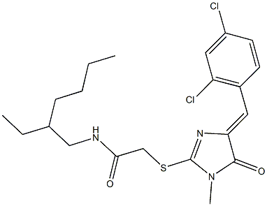 2-{[4-(2,4-dichlorobenzylidene)-1-methyl-5-oxo-4,5-dihydro-1H-imidazol-2-yl]sulfanyl}-N-(2-ethylhexyl)acetamide,724454-14-2,结构式