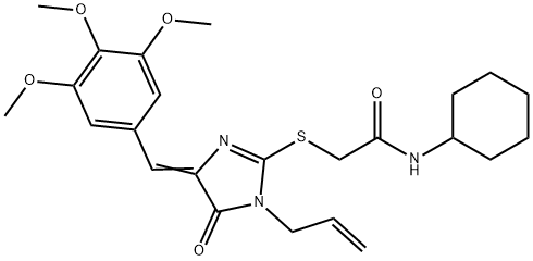 2-{[1-allyl-5-oxo-4-(3,4,5-trimethoxybenzylidene)-4,5-dihydro-1H-imidazol-2-yl]sulfanyl}-N-cyclohexylacetamide,724454-17-5,结构式