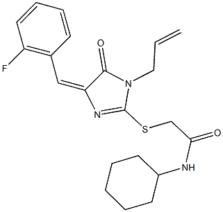 2-{[1-allyl-4-(2-fluorobenzylidene)-5-oxo-4,5-dihydro-1H-imidazol-2-yl]sulfanyl}-N-cyclohexylacetamide Struktur