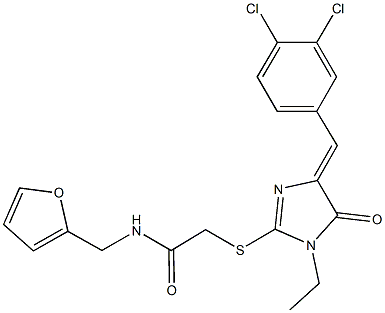 2-{[4-(3,4-dichlorobenzylidene)-1-ethyl-5-oxo-4,5-dihydro-1H-imidazol-2-yl]sulfanyl}-N-(2-furylmethyl)acetamide,724454-32-4,结构式