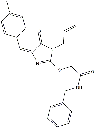 2-{[1-allyl-4-(4-methylbenzylidene)-5-oxo-4,5-dihydro-1H-imidazol-2-yl]sulfanyl}-N-benzylacetamide 化学構造式