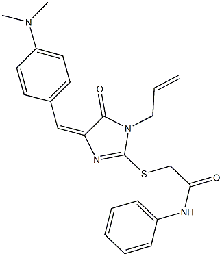 2-({1-allyl-4-[4-(dimethylamino)benzylidene]-5-oxo-4,5-dihydro-1H-imidazol-2-yl}sulfanyl)-N-phenylacetamide,724454-42-6,结构式