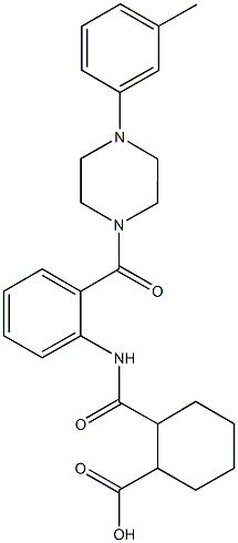 2-[(2-{[4-(3-methylphenyl)-1-piperazinyl]carbonyl}anilino)carbonyl]cyclohexanecarboxylic acid 化学構造式