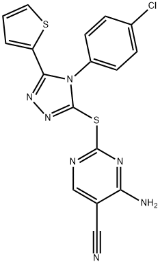 4-amino-2-{[4-(4-chlorophenyl)-5-(2-thienyl)-4H-1,2,4-triazol-3-yl]sulfanyl}-5-pyrimidinecarbonitrile Structure