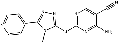 4-amino-2-{[4-methyl-5-(4-pyridinyl)-4H-1,2,4-triazol-3-yl]sulfanyl}-5-pyrimidinecarbonitrile 结构式