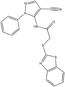 2-(1,3-benzothiazol-2-ylsulfanyl)-N-(4-cyano-1-phenyl-1H-pyrazol-5-yl)acetamide 化学構造式