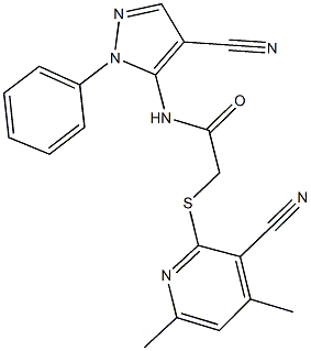 2-[(3-cyano-4,6-dimethyl-2-pyridinyl)sulfanyl]-N-(4-cyano-1-phenyl-1H-pyrazol-5-yl)acetamide 化学構造式